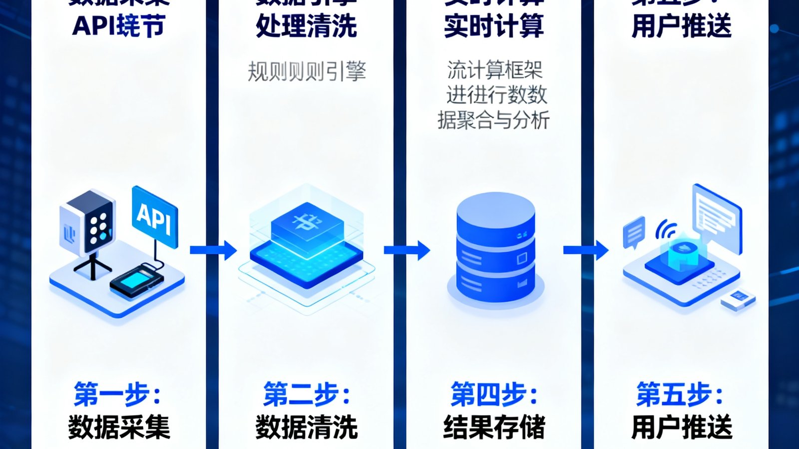 搜球吧技术团队分享的实时数据流处理架构示意图，展示从数据采集到用户推送的完整链路